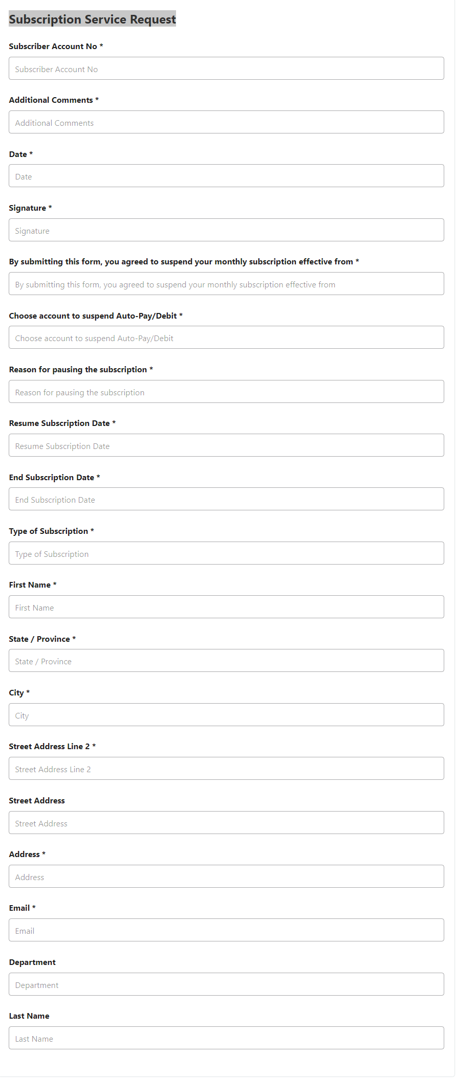 Subscription Service Request
